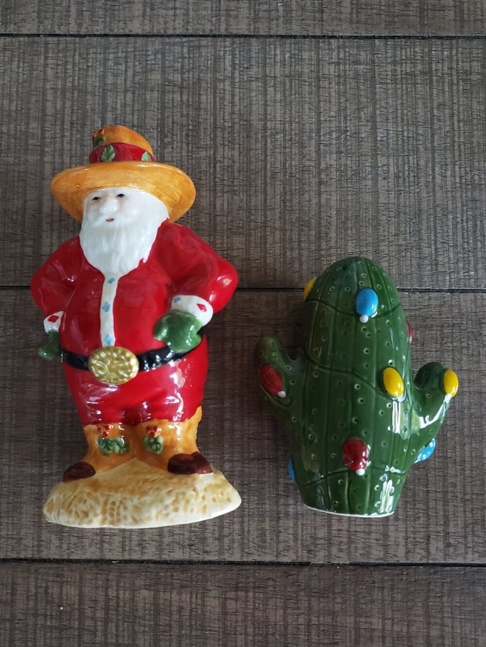 Vtg Western Santa Cactus Salt Pepper Shakers Papel Freelance With Box Holiday